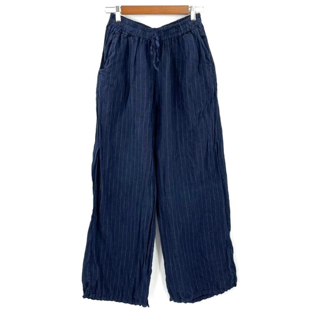 Milio Milano Linen Pants Navy Stripe Wide Leg Medium